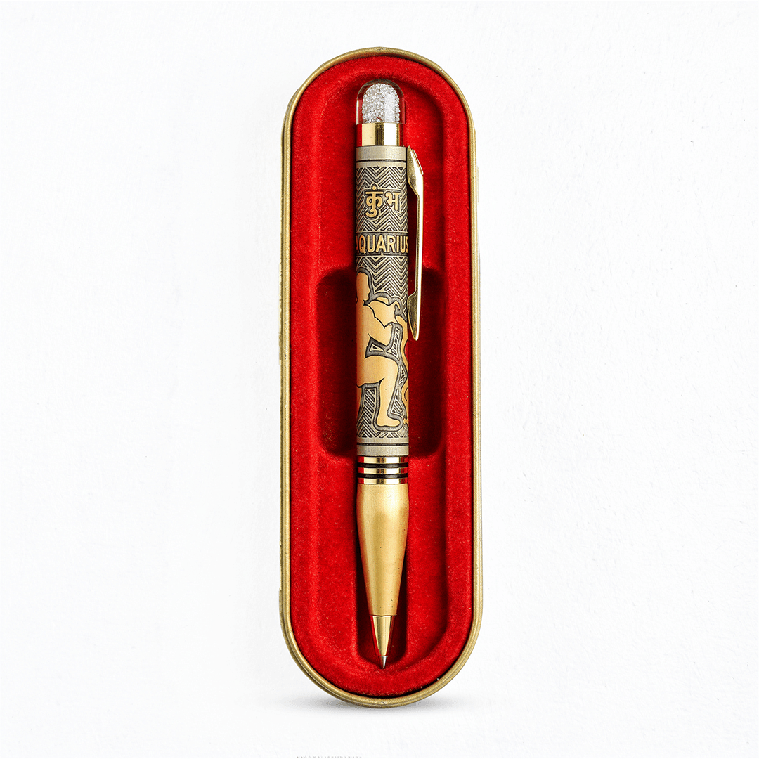Personalised Aquarius / कुंभ Zodiac Engraved Premium Metal Twist Ball Pen with Crystal Top - The Gifting Era