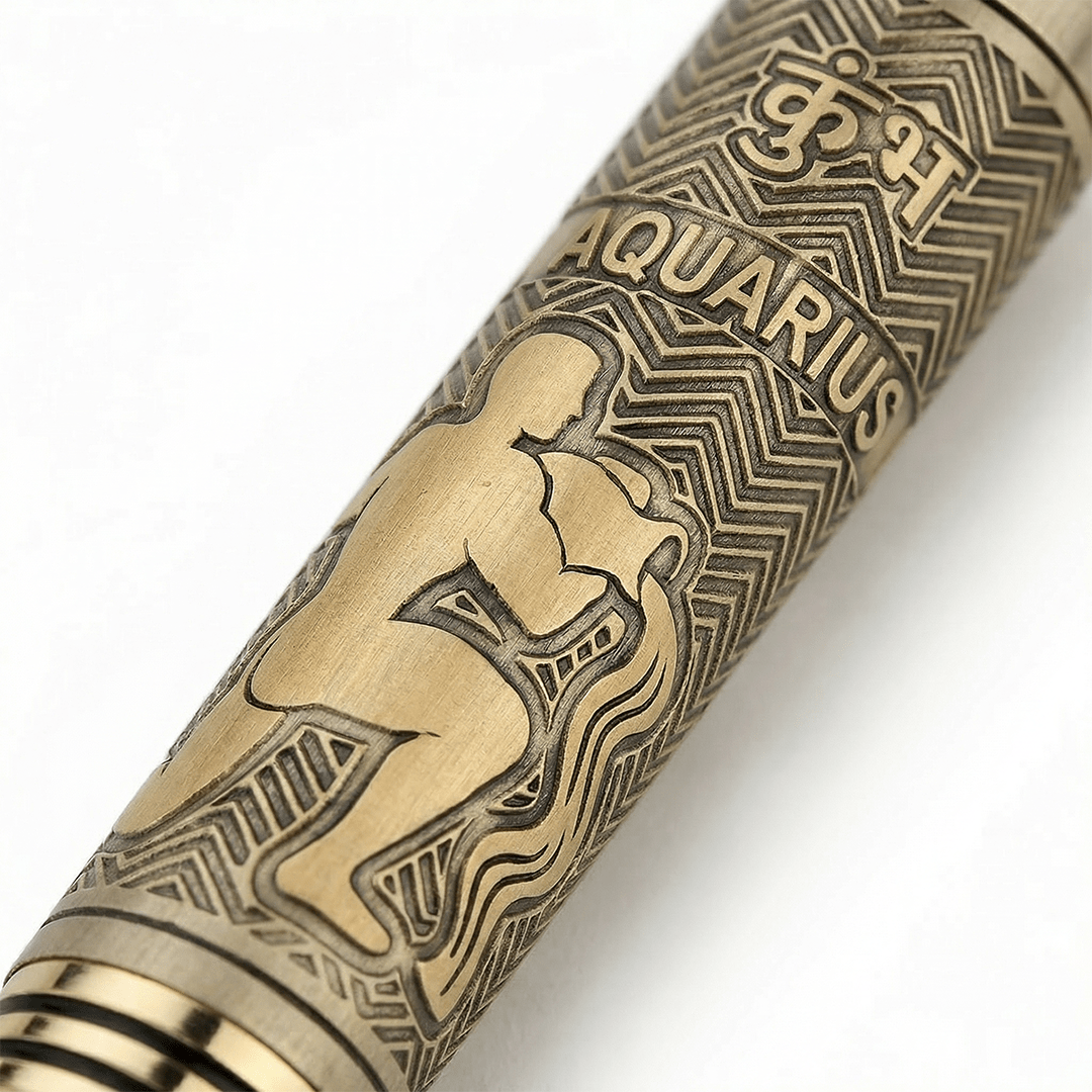 Personalised Aquarius / कुंभ Zodiac Engraved Premium Metal Twist Ball Pen with Crystal Top - The Gifting Era