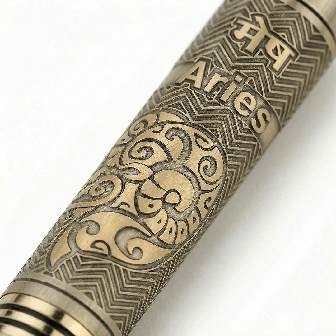 Personalised Aries / मेष Zodiac Engraved Premium Metal Twist Ball Pen with Crystal Top - The Gifting Era