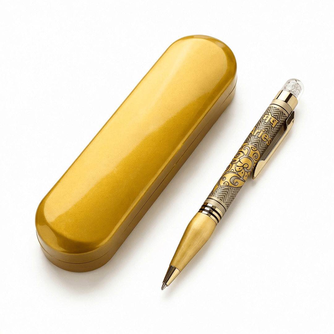 Personalised Aries / मेष Zodiac Engraved Premium Metal Twist Ball Pen with Crystal Top - The Gifting Era
