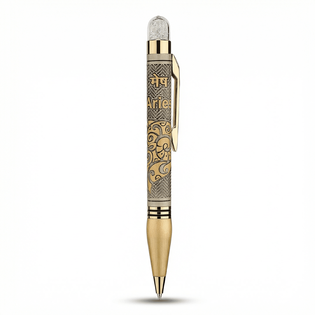 Personalised Aries / मेष Zodiac Engraved Premium Metal Twist Ball Pen with Crystal Top - The Gifting Era
