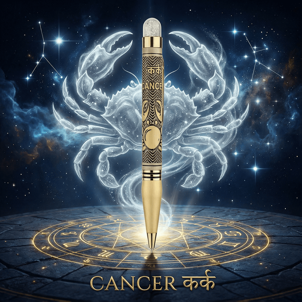 Personalised Cancer / कर्क Zodiac Engraved Premium Metal Twist Ball Pen with Crystal Top - The Gifting Era