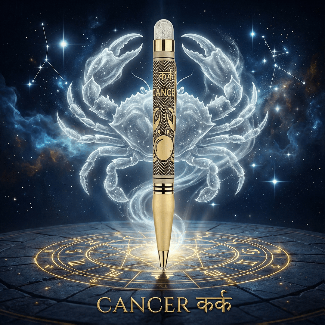 Personalised Cancer / कर्क Zodiac Engraved Premium Metal Twist Ball Pen with Crystal Top - The Gifting Era