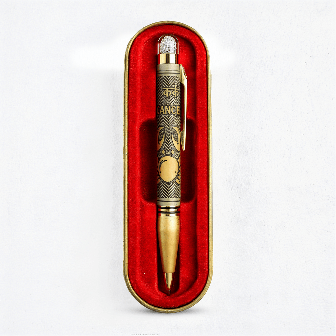 Personalised Cancer / कर्क Zodiac Engraved Premium Metal Twist Ball Pen with Crystal Top - The Gifting Era