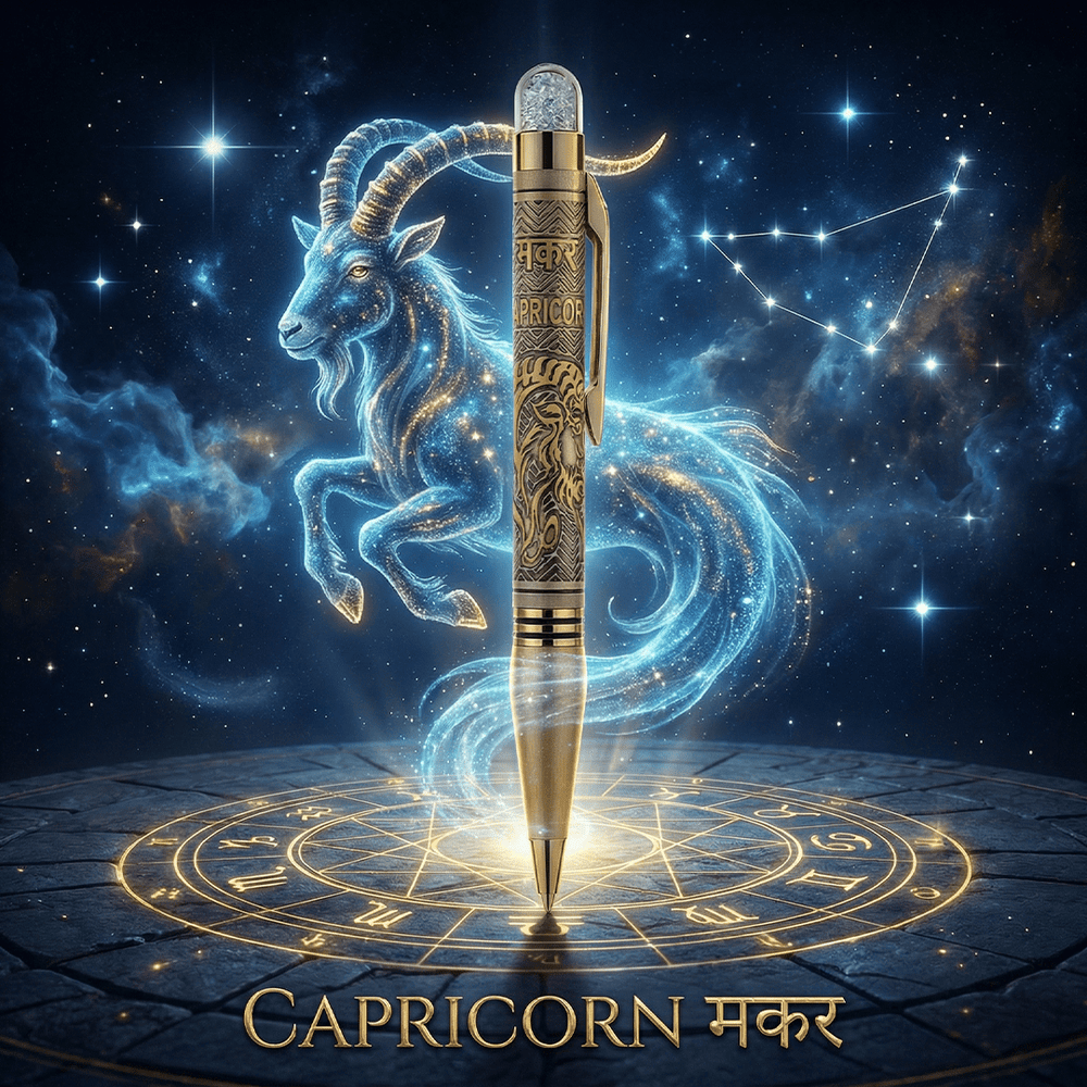 Personalised Capricorn / मकर Zodiac Engraved Premium Metal Twist Ball Pen with Crystal Top - The Gifting Era