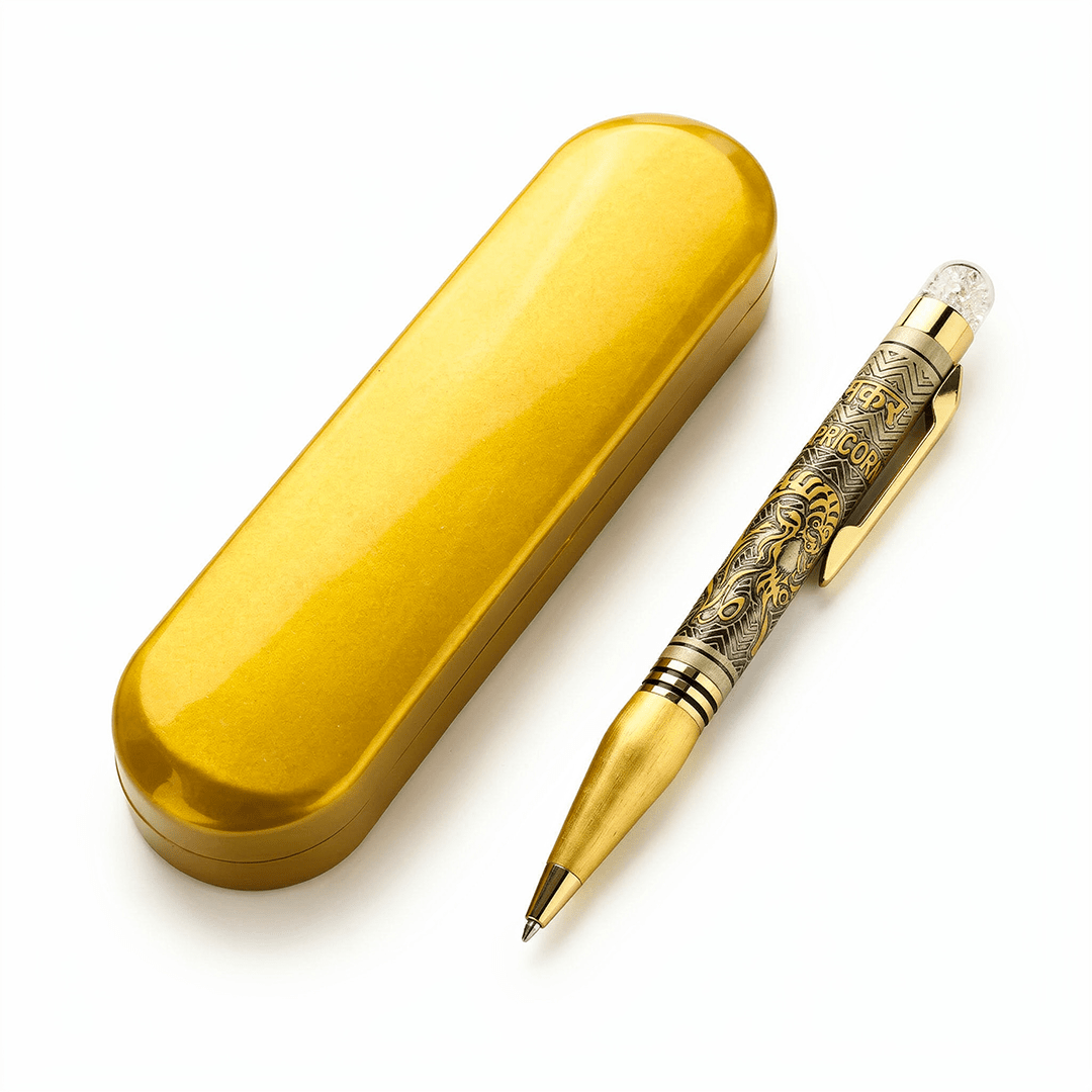 Personalised Capricorn / मकर Zodiac Engraved Premium Metal Twist Ball Pen with Crystal Top - The Gifting Era