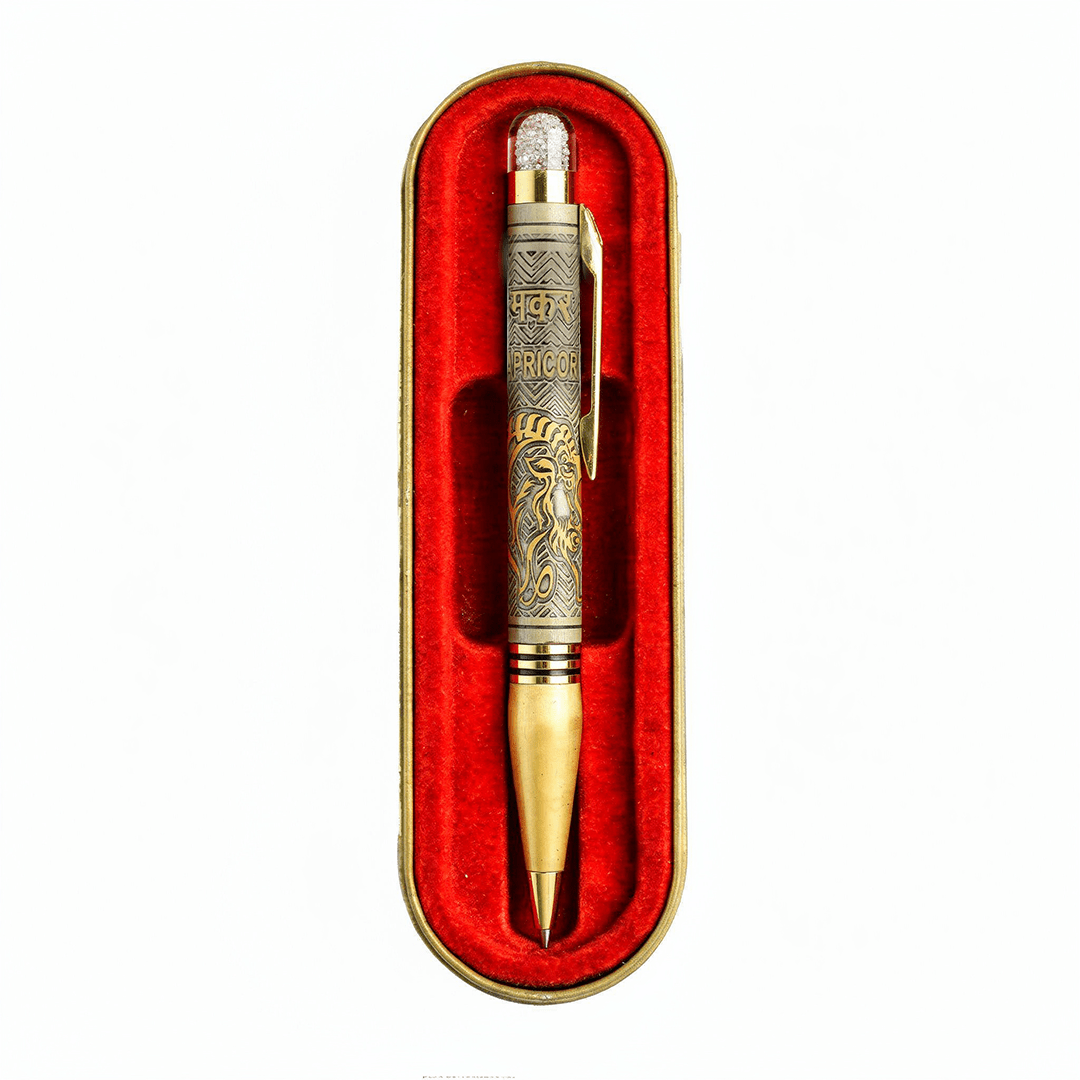 Personalised Capricorn / मकर Zodiac Engraved Premium Metal Twist Ball Pen with Crystal Top - The Gifting Era