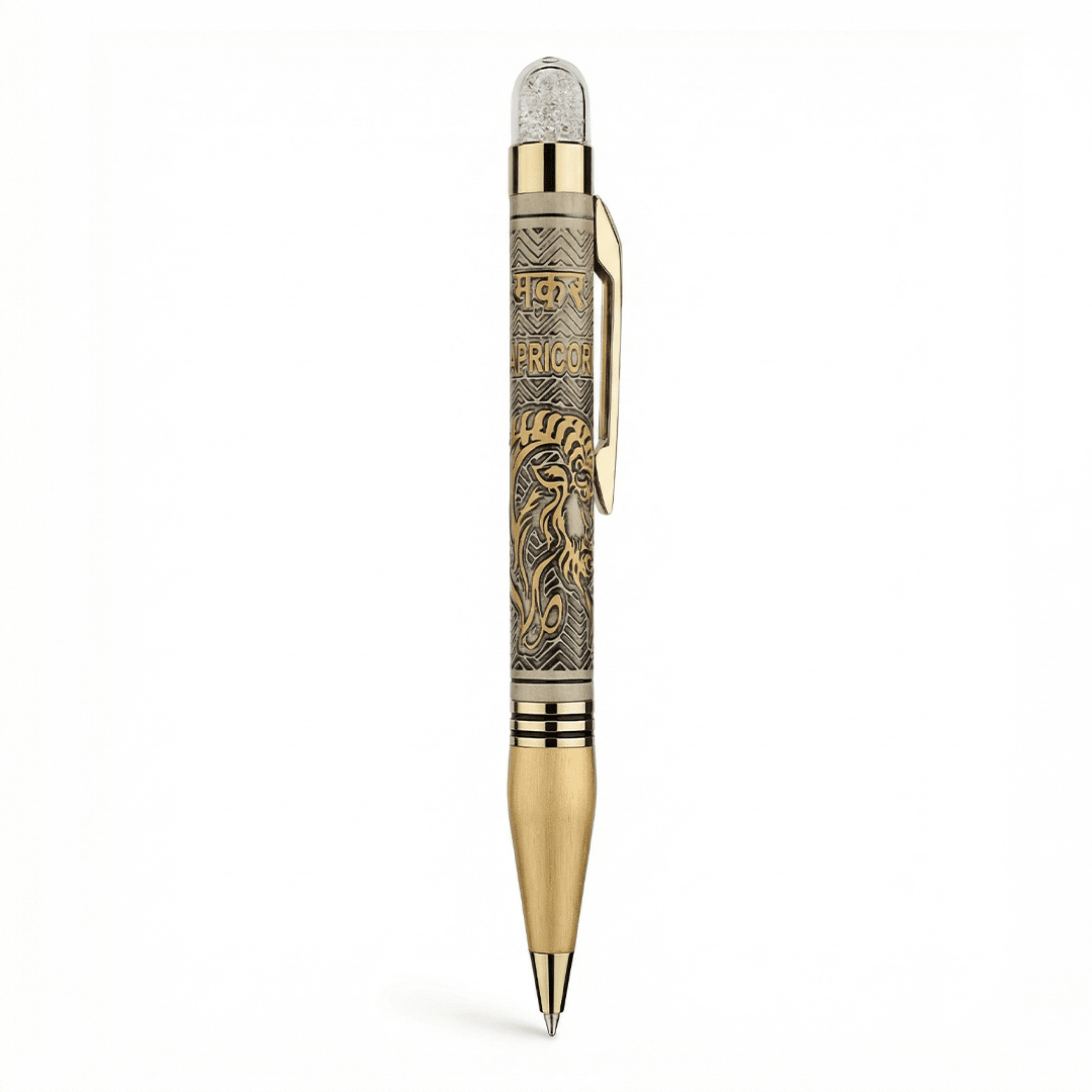 Personalised Capricorn / मकर Zodiac Engraved Premium Metal Twist Ball Pen with Crystal Top - The Gifting Era