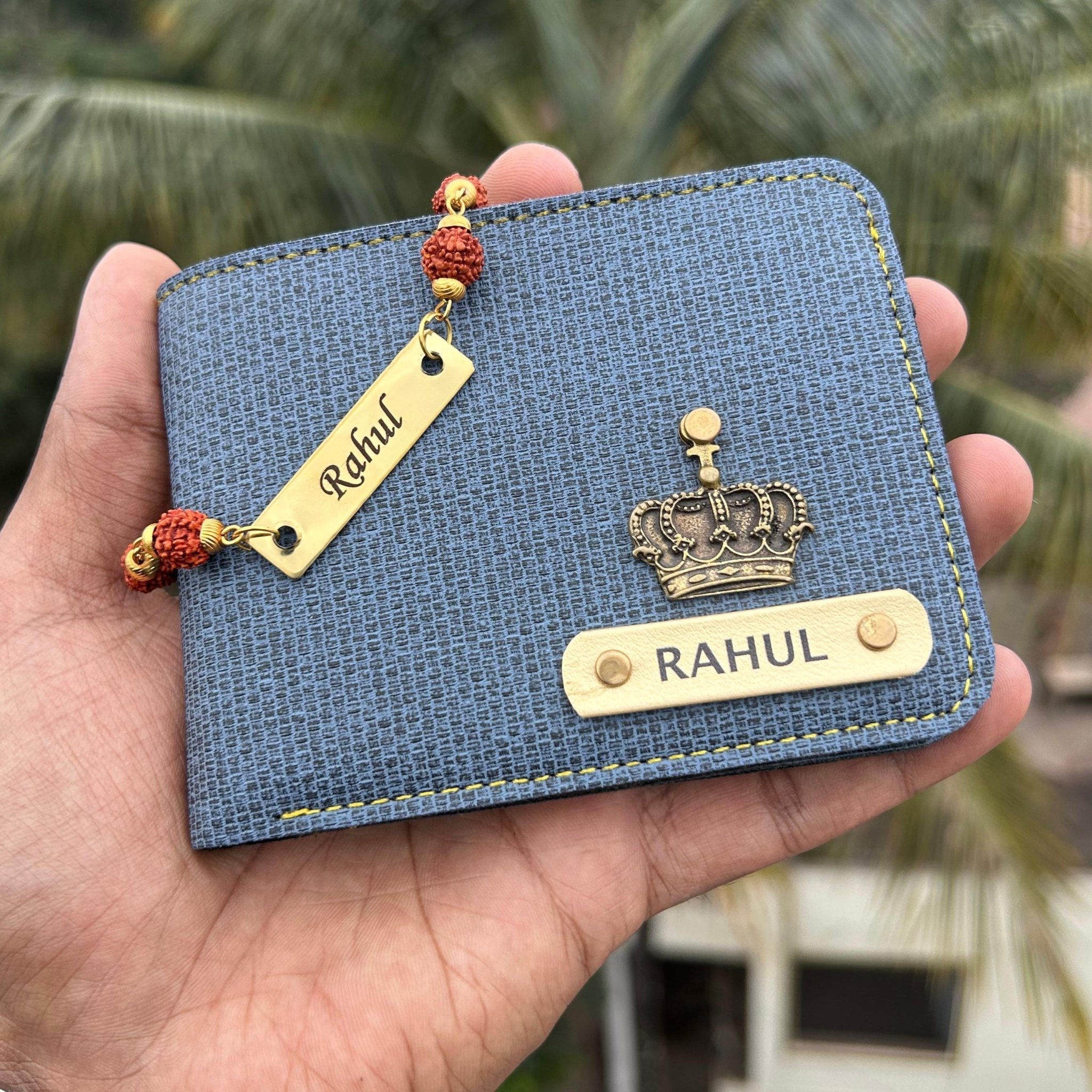 Personalised Denim wallet 1.0 & Rudraksh Rakhi - Raksha Bandhan Special - The Gifting Era