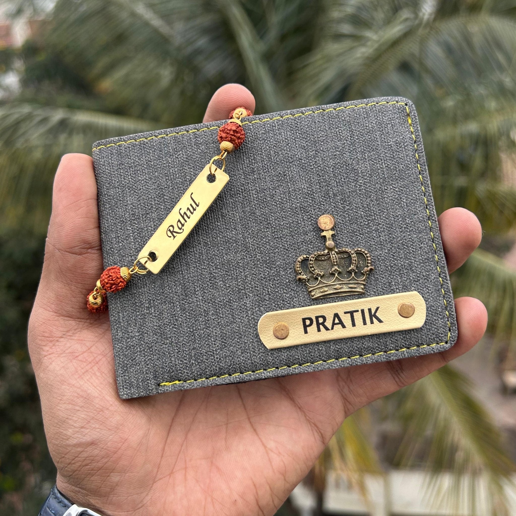 Personalised Denim wallet 1.0 & Rudraksh Rakhi - Raksha Bandhan Special - The Gifting Era