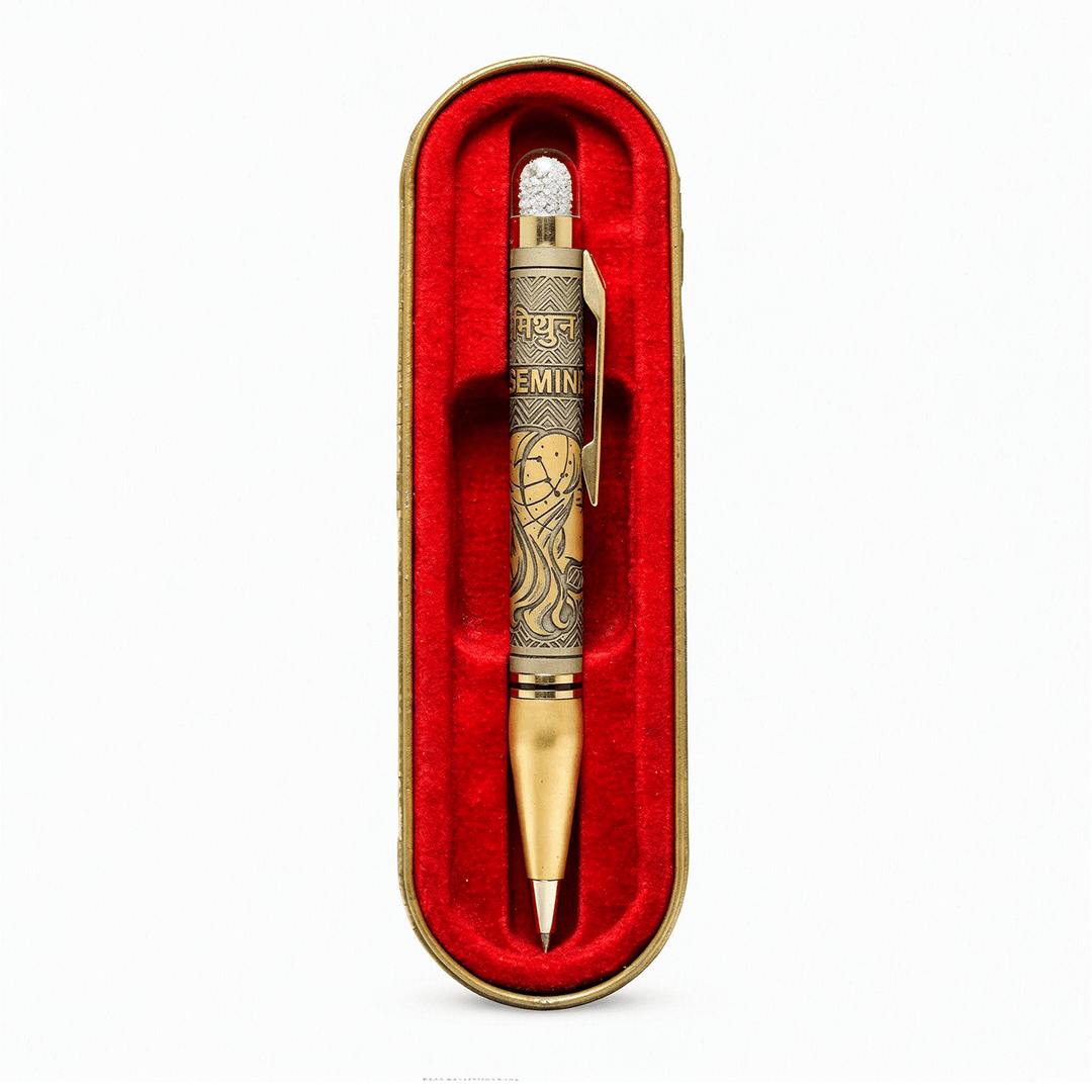 Personalised Gemini / मिथुन Zodiac Engraved Premium Metal Twist Ball Pen with Crystal Top - The Gifting Era