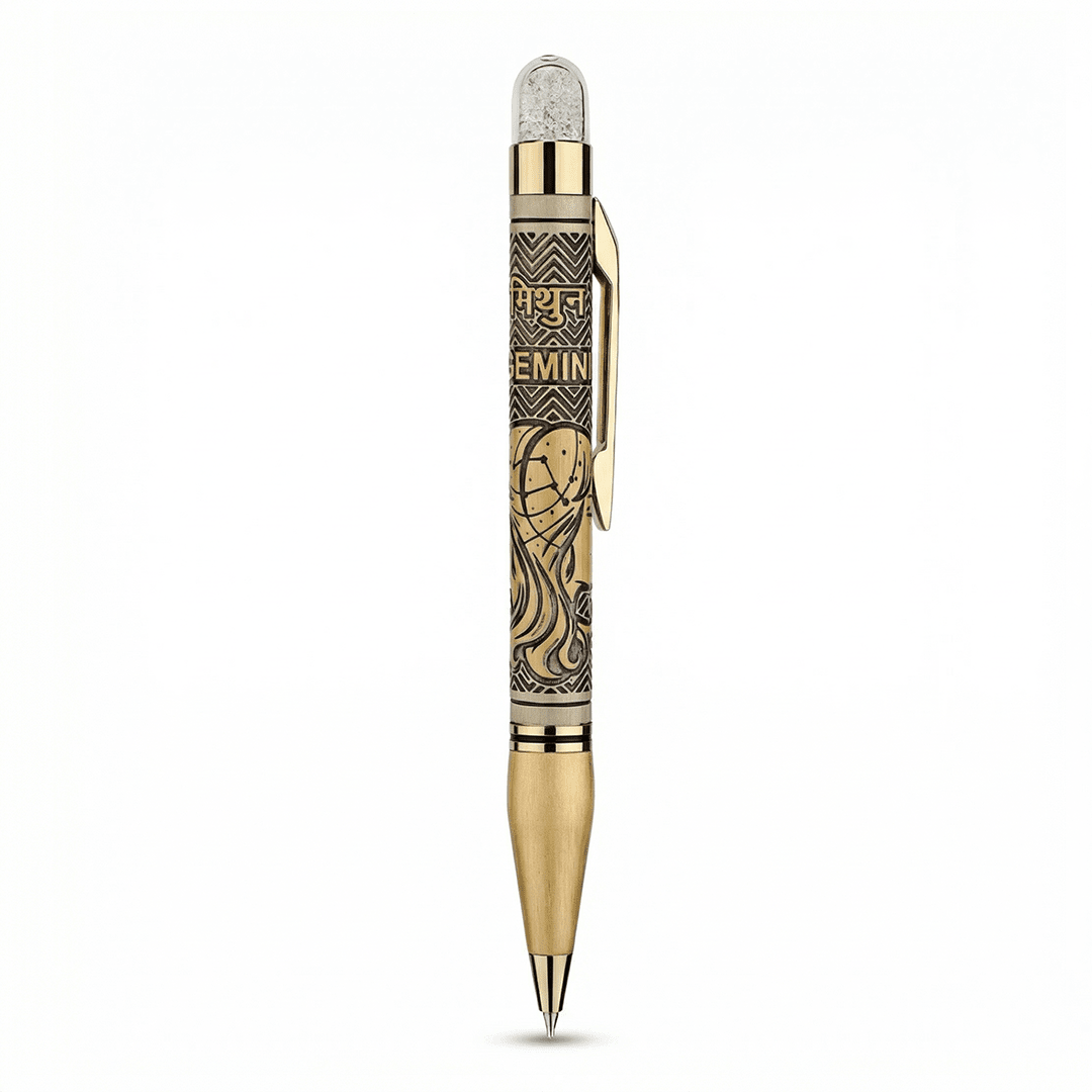 Personalised Gemini / मिथुन Zodiac Engraved Premium Metal Twist Ball Pen with Crystal Top - The Gifting Era