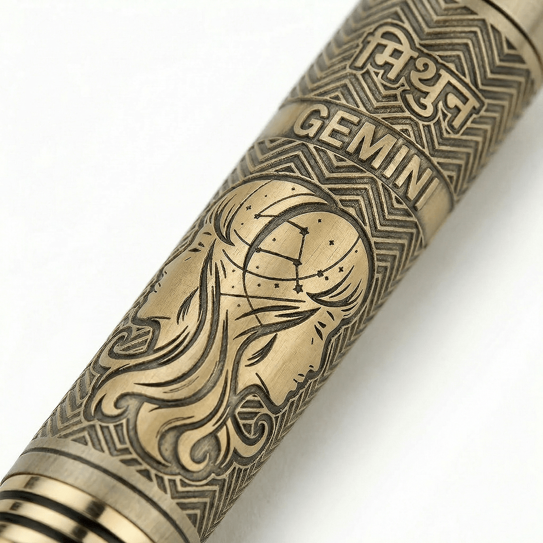 Personalised Gemini / मिथुन Zodiac Engraved Premium Metal Twist Ball Pen with Crystal Top - The Gifting Era