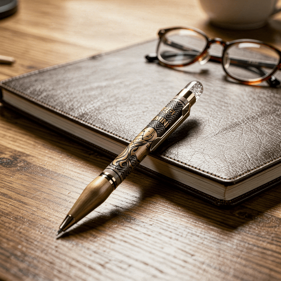 Personalised Gemini / मिथुन Zodiac Engraved Premium Metal Twist Ball Pen with Crystal Top - The Gifting Era