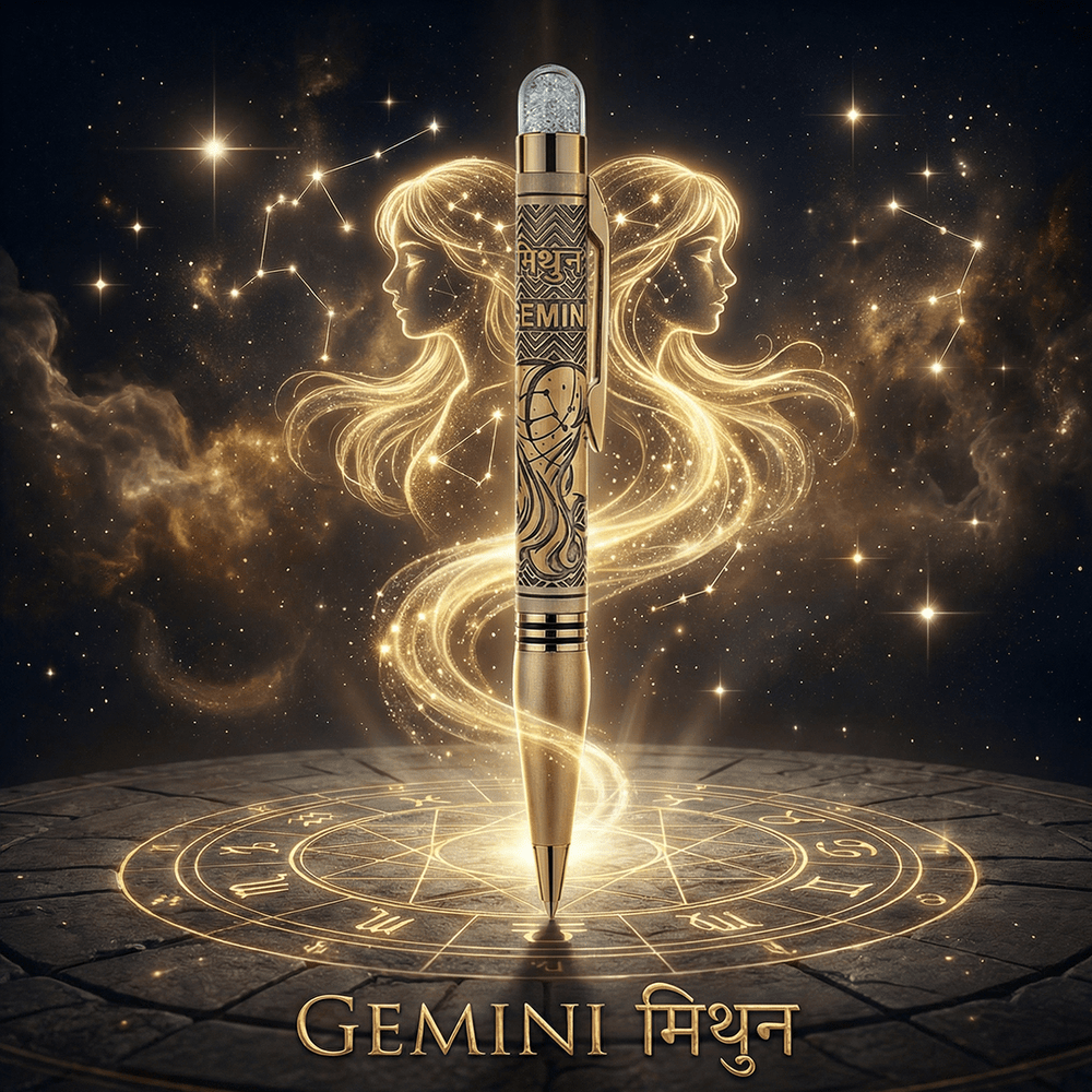 Personalised Gemini / मिथुन Zodiac Engraved Premium Metal Twist Ball Pen with Crystal Top - The Gifting Era