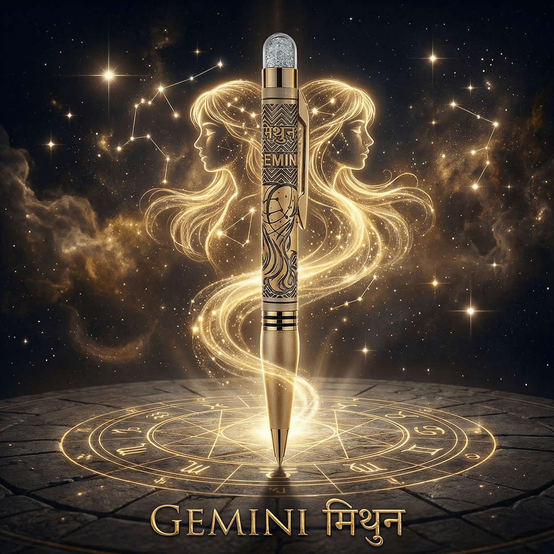 Personalised Gemini / मिथुन Zodiac Engraved Premium Metal Twist Ball Pen with Crystal Top - The Gifting Era