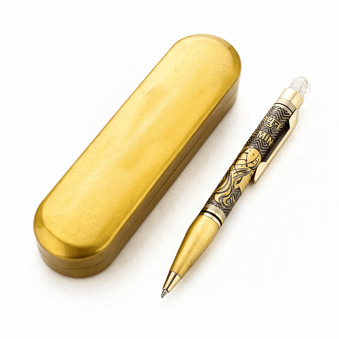 Personalised Gemini / मिथुन Zodiac Engraved Premium Metal Twist Ball Pen with Crystal Top - The Gifting Era