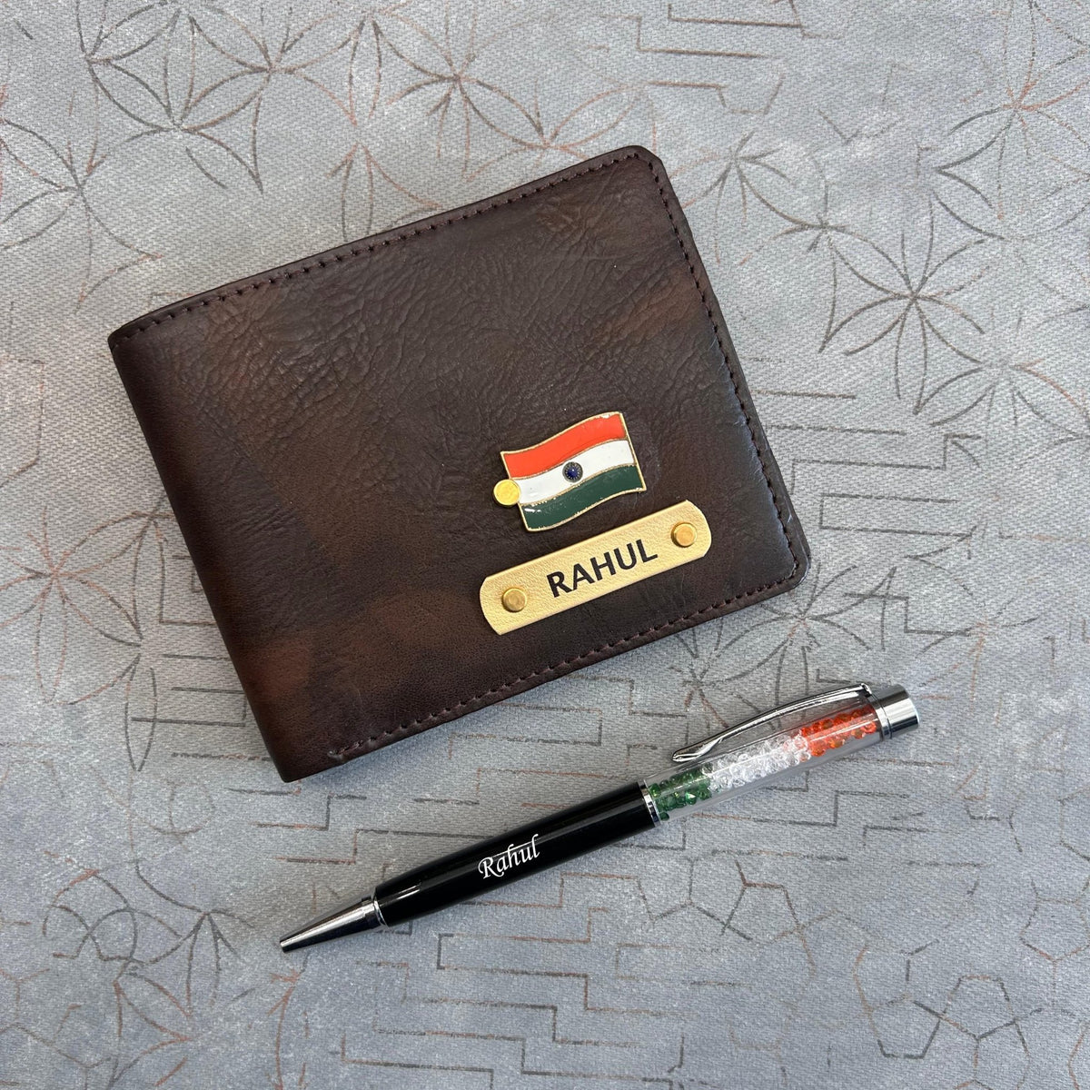 Personalised Indian Tiranga Themed Turbo Mens Wallet & Crystal Pen - The Gifting Era