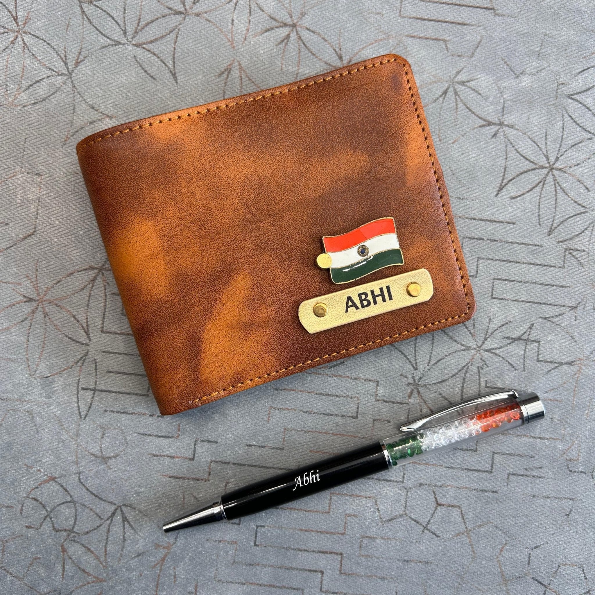 Personalised Indian Tiranga Themed Turbo Mens Wallet & Crystal Pen - The Gifting Era