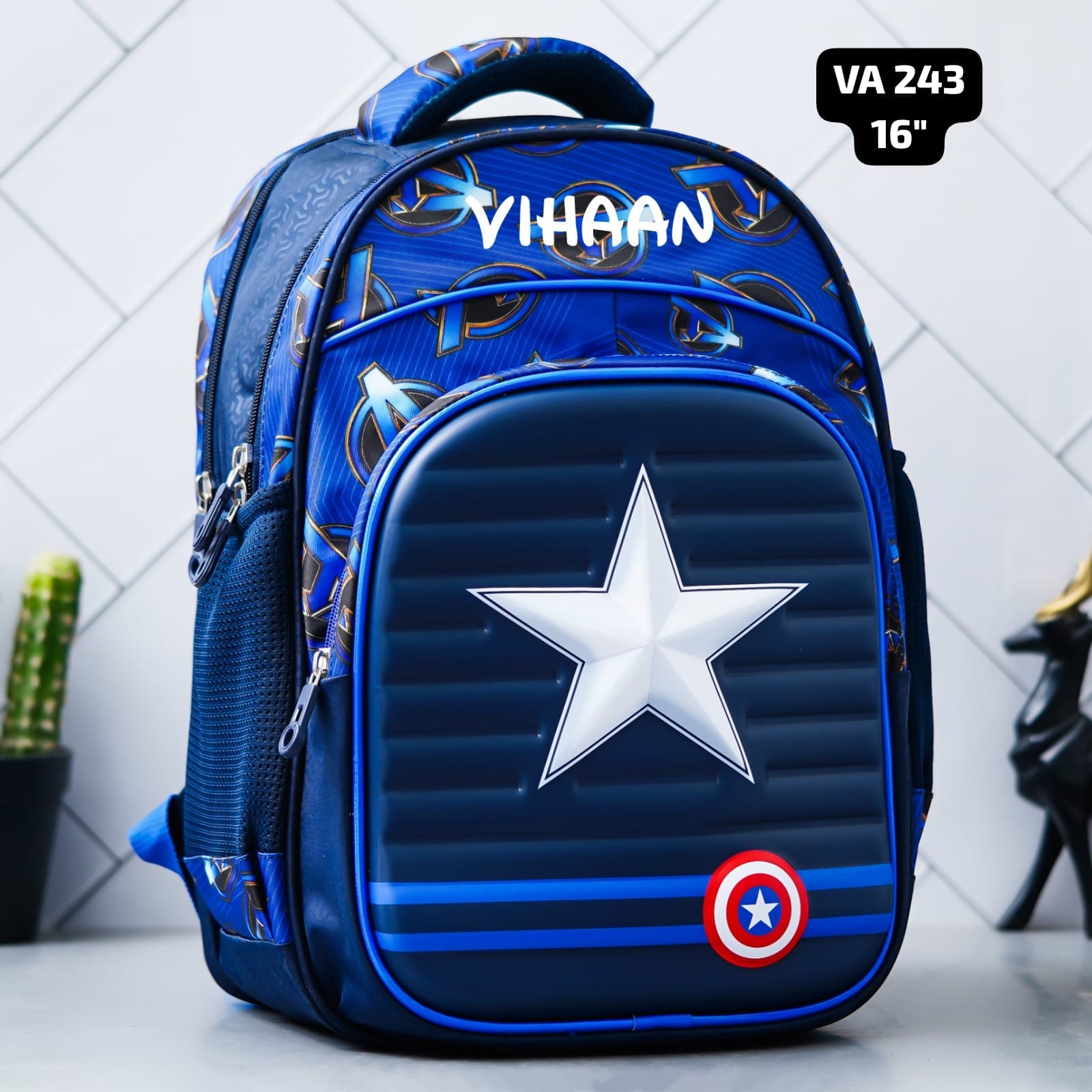 Personalised Kids Captain America Theme Premium School Bag Hamper (VA243) - The Gifting Era