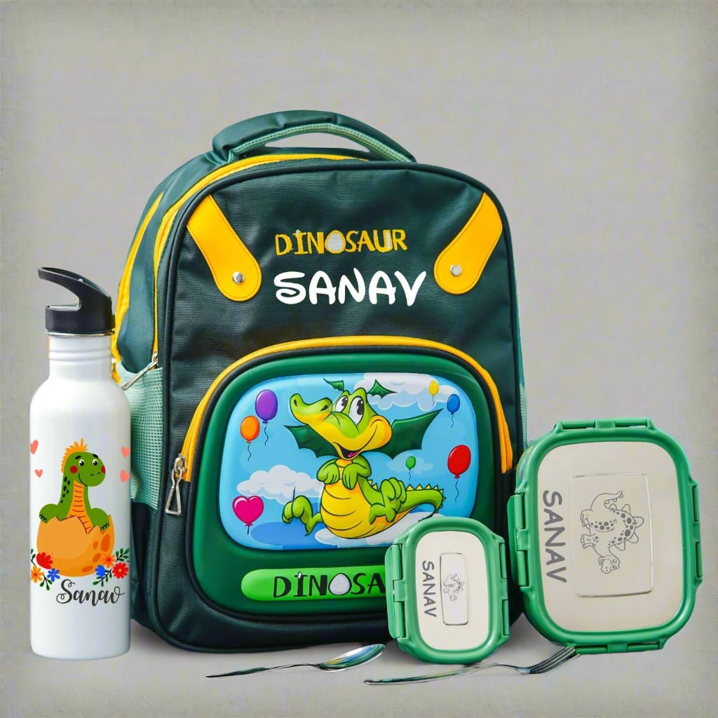 Personalised Kids Dinosaur Theme Premium School Bag Hamper (VA230) - The Gifting Era
