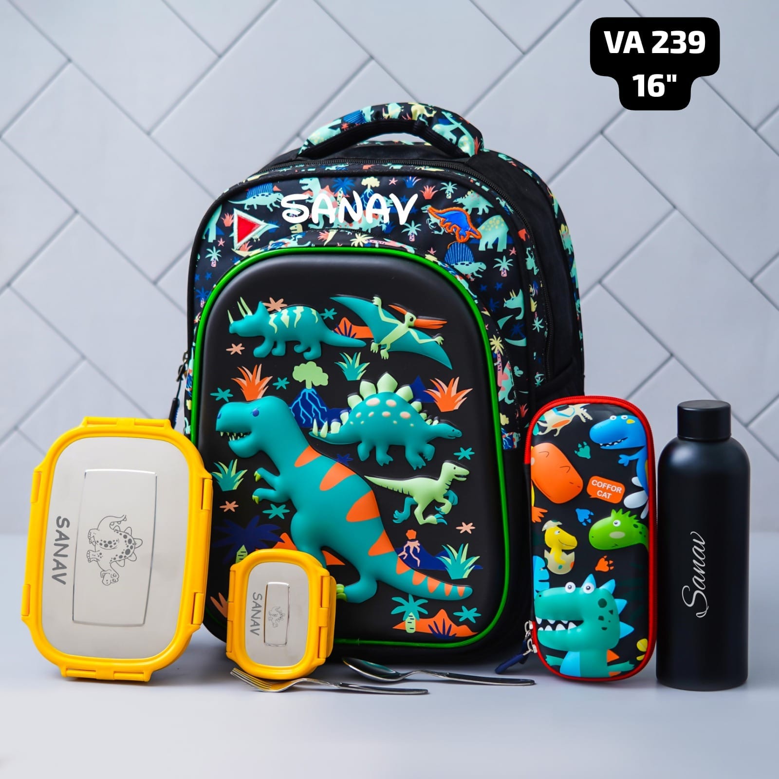 Personalised Kids Dinosaur Theme Premium School Bag Hamper (VA239 - VA241) - The Gifting Era