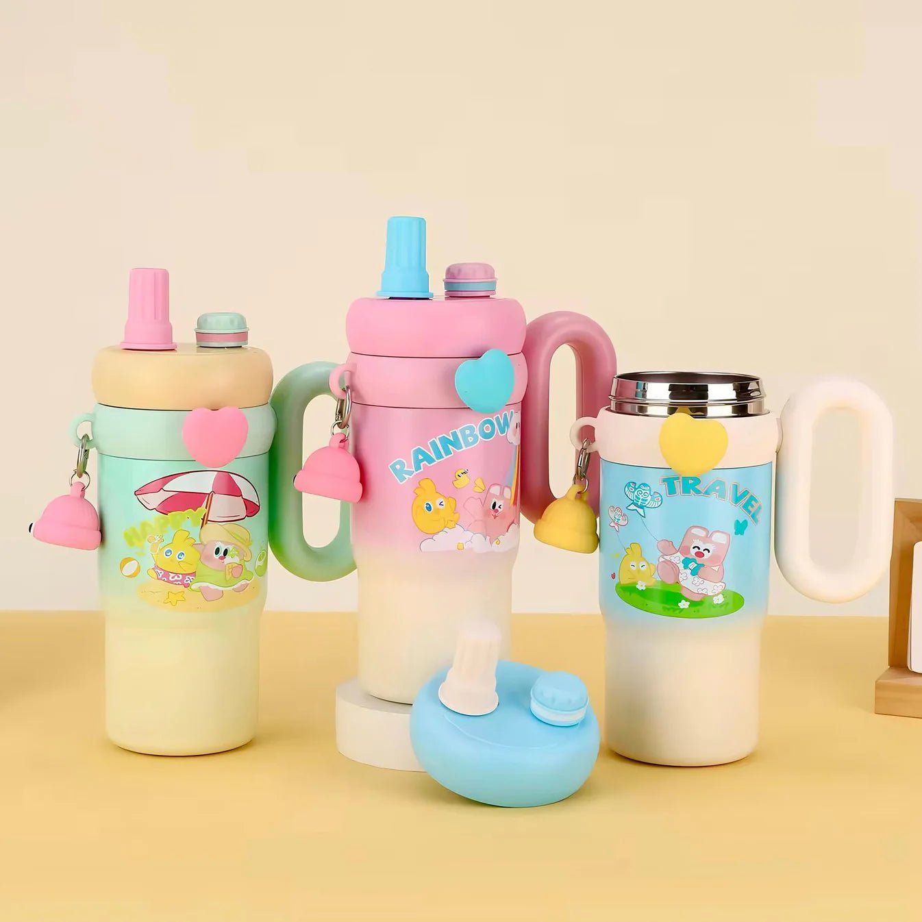 Personalised Kids Rainbow Sip Tumbler with Double Wall Vacuum Hot & Cold - Leakproof - 900 ML - The Gifting Era
