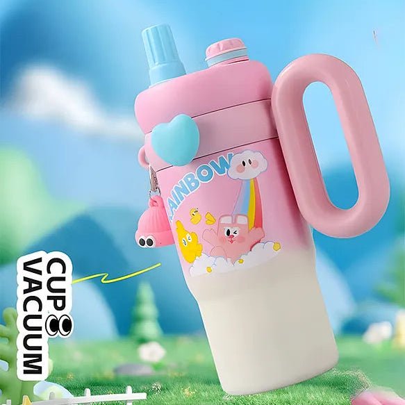 Personalised Kids Rainbow Sip Tumbler with Double Wall Vacuum Hot & Cold - Leakproof - 900 ML - The Gifting Era