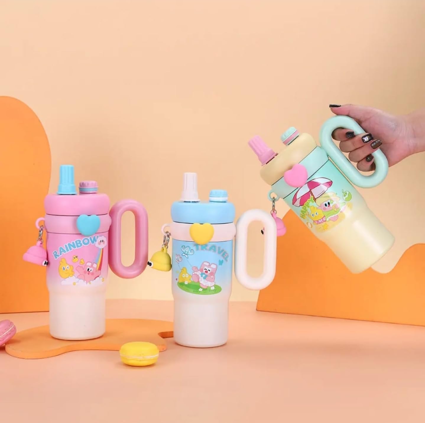 Personalised Kids Rainbow Sip Tumbler with Double Wall Vacuum Hot & Cold - Leakproof - 900 ML - The Gifting Era