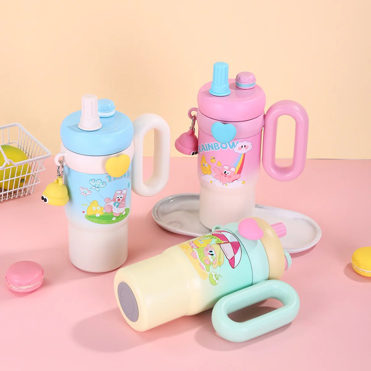 Personalised Kids Rainbow Sip Tumbler with Double Wall Vacuum Hot & Cold - Leakproof - 900 ML - The Gifting Era