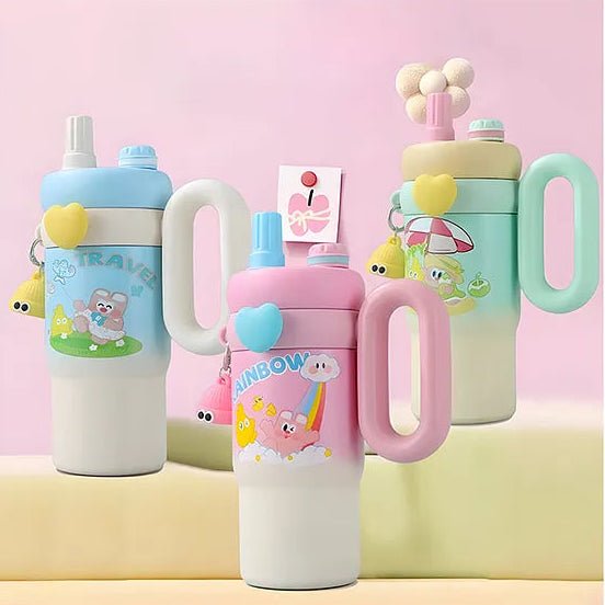 Personalised Kids Rainbow Sip Tumbler with Double Wall Vacuum Hot & Cold - Leakproof - 900 ML - The Gifting Era