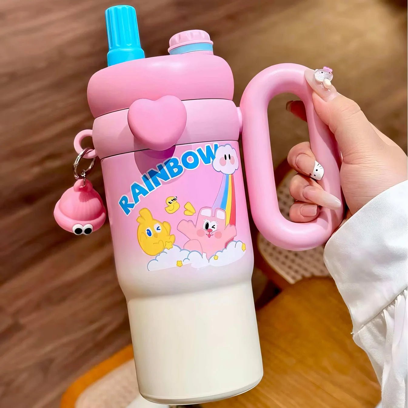 Personalised Kids Rainbow Sip Tumbler with Double Wall Vacuum Hot & Cold - Leakproof - 900 ML - The Gifting Era