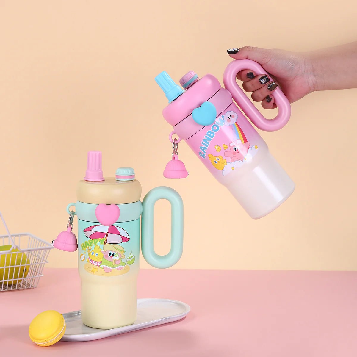 Personalised Kids Rainbow Sip Tumbler with Double Wall Vacuum Hot & Cold - Leakproof - 900 ML - The Gifting Era