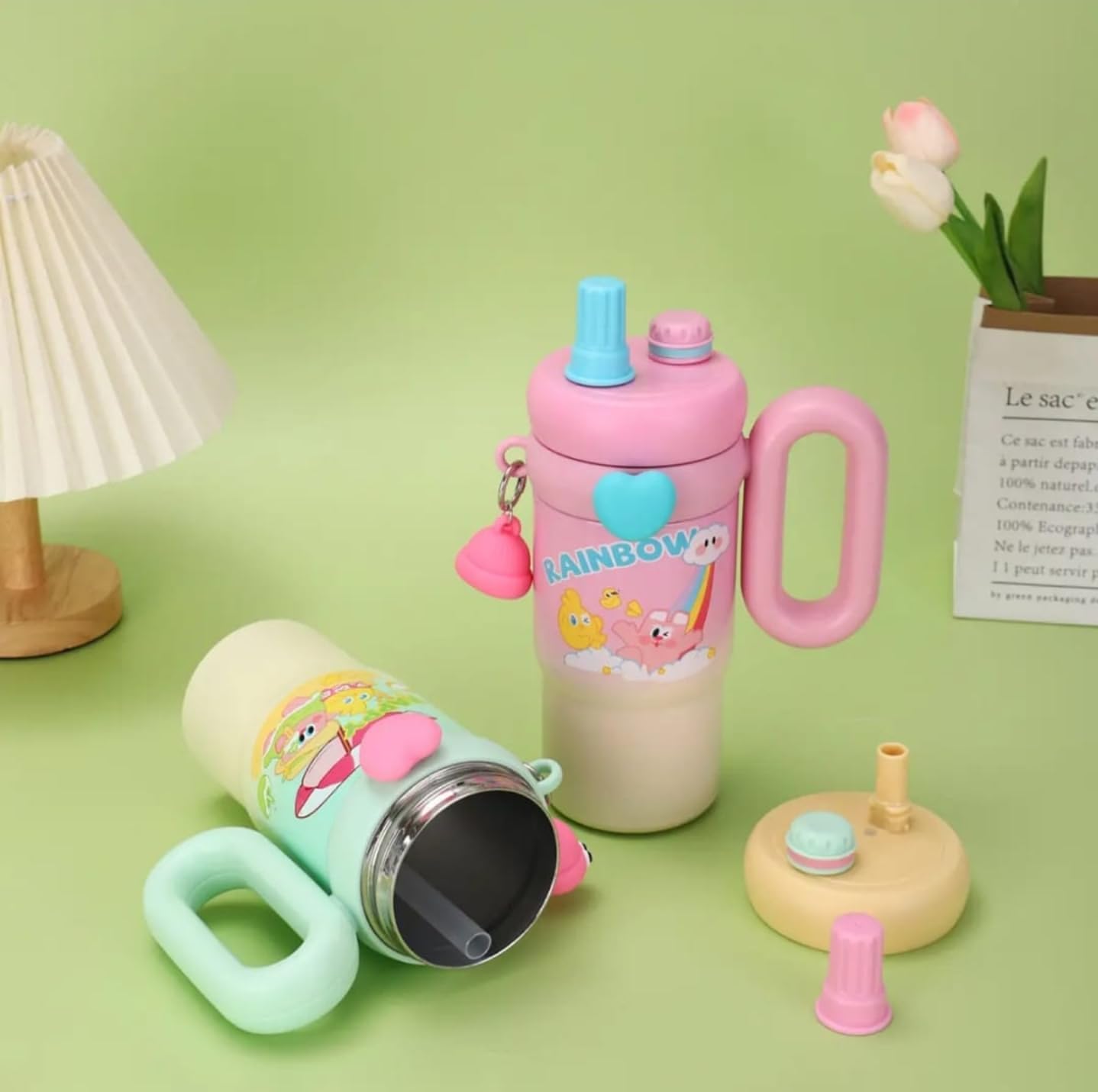 Personalised Kids Rainbow Sip Tumbler with Double Wall Vacuum Hot & Cold - Leakproof - 900 ML - The Gifting Era