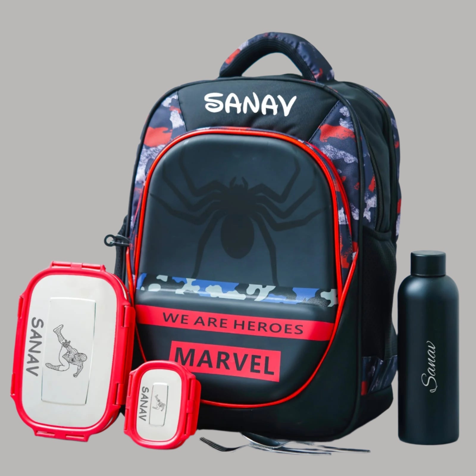Personalised Kids Spider Man Theme Premium School Bag Hamper (VA251) - The Gifting Era