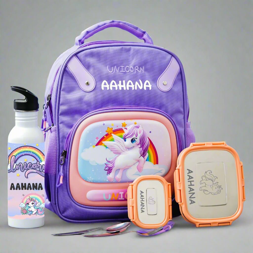 Personalised Kids Unicorn Theme Premium School Bag Hamper (VA231) - The Gifting Era