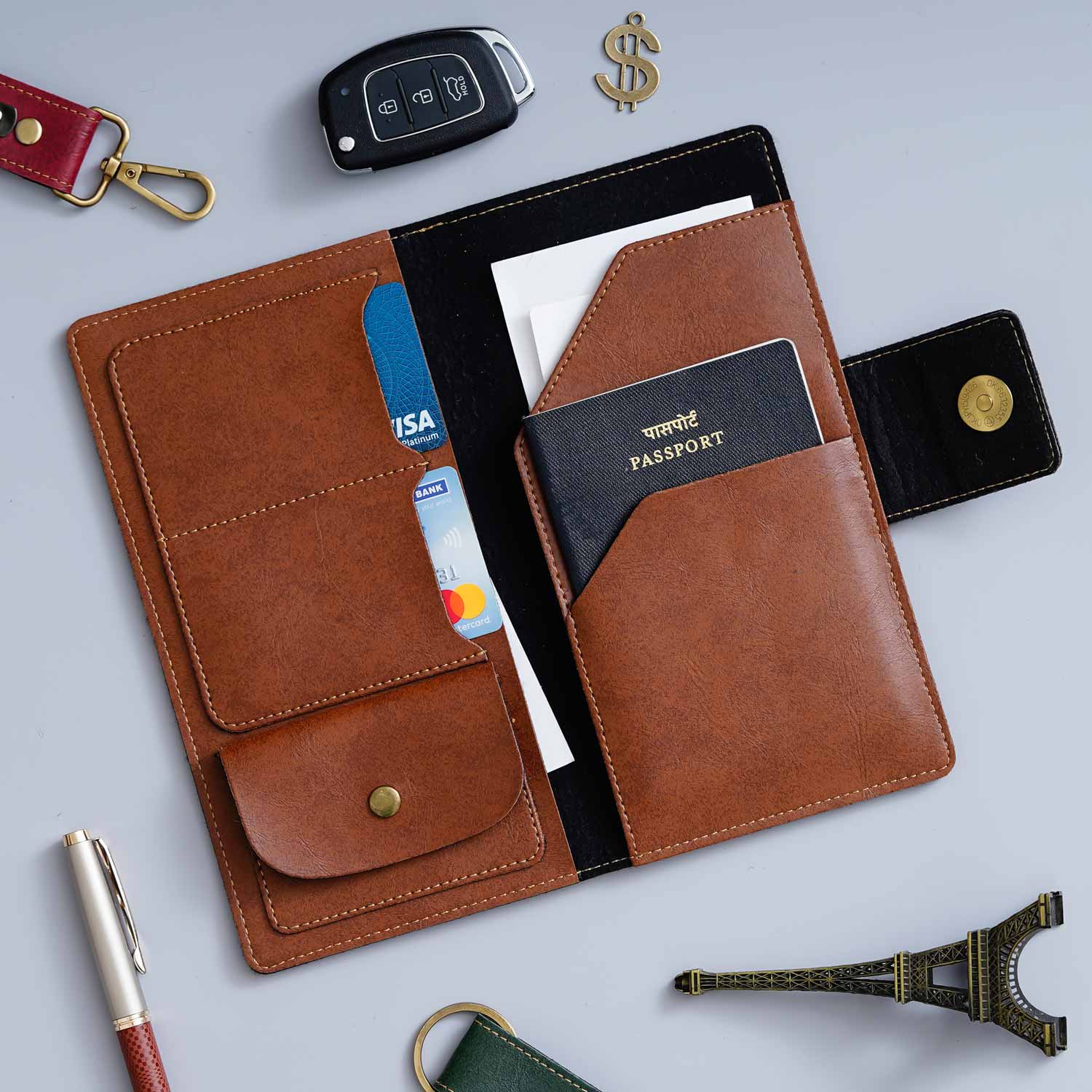 Personalised Leather Long Passport Cover Organiser - The Gifting Era