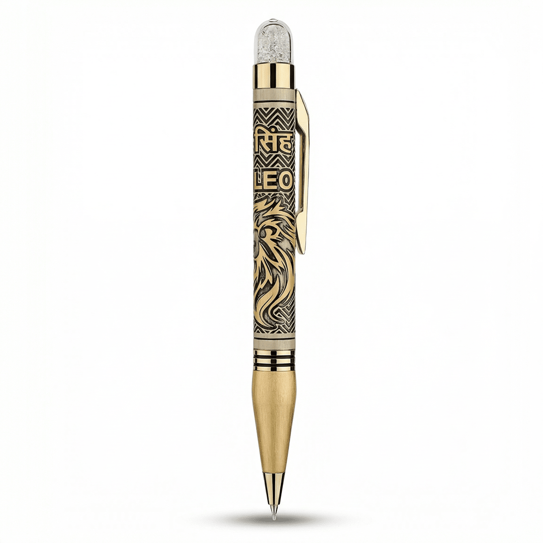 Personalised Leo / सिंह Zodiac Engraved Premium Metal Twist Ball Pen with Crystal Top - The Gifting Era