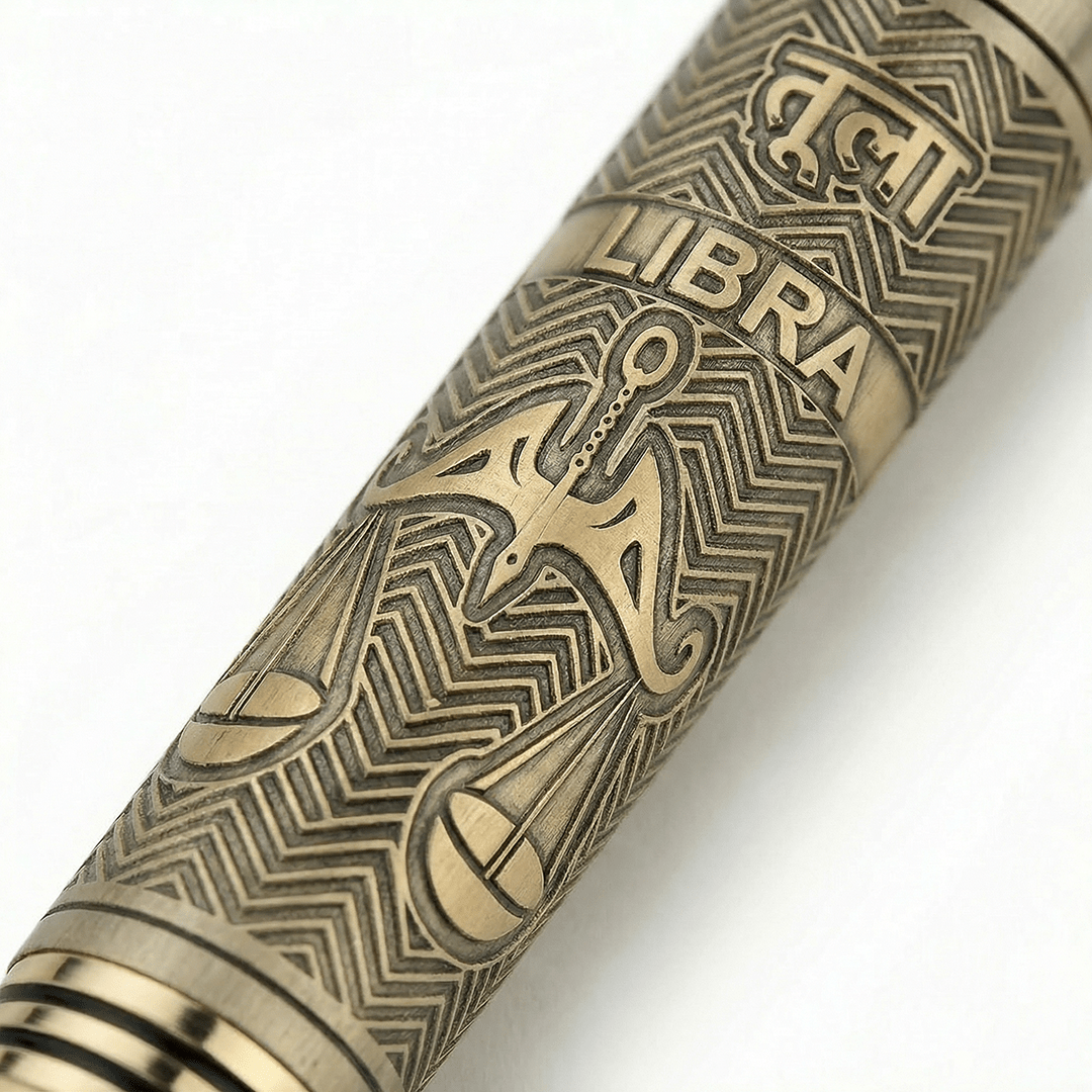 Personalised LIbra / तुला Zodiac Engraved Premium Metal Twist Ball Pen with Crystal Top - The Gifting Era