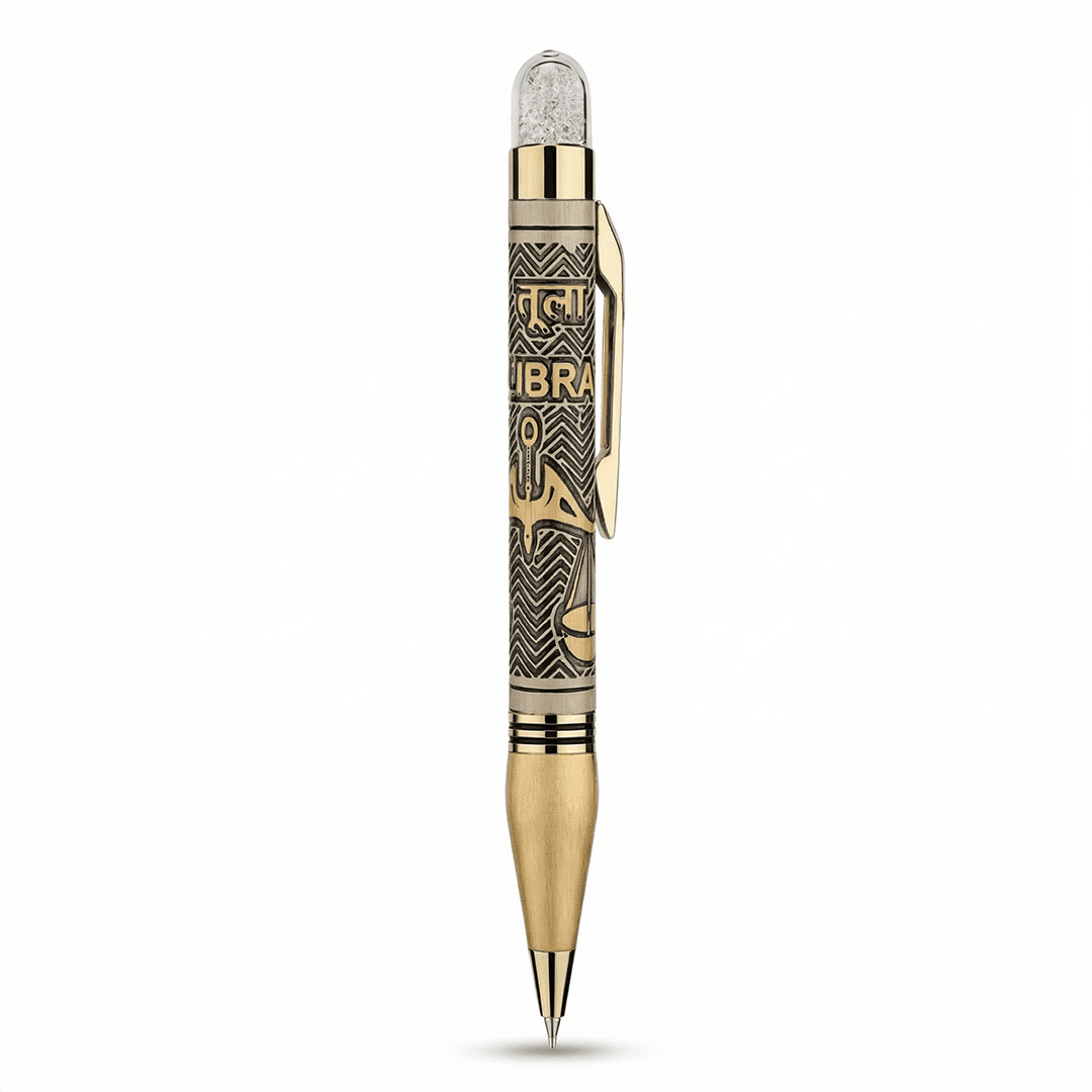 Personalised LIbra / तुला Zodiac Engraved Premium Metal Twist Ball Pen with Crystal Top - The Gifting Era