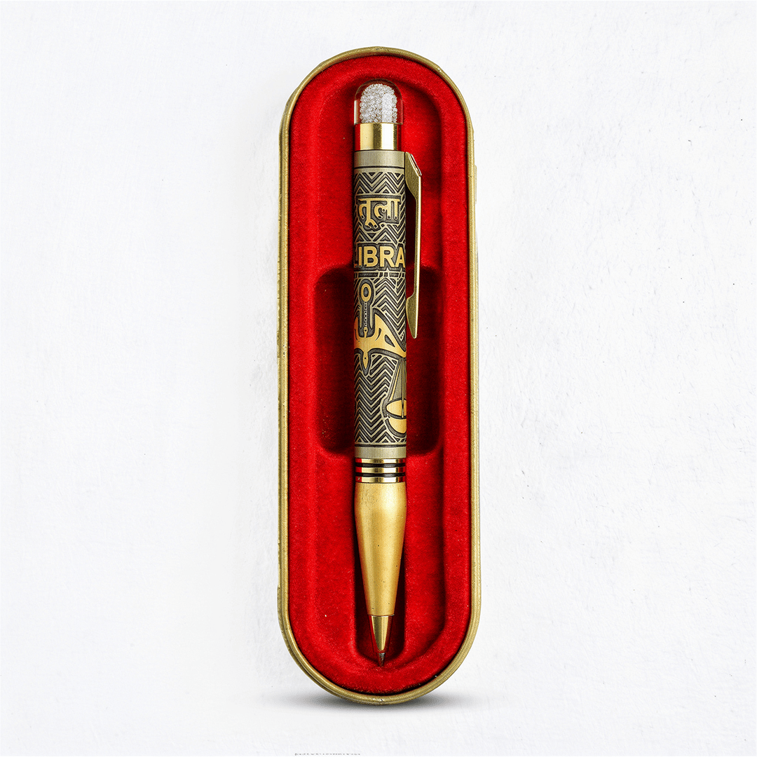 Personalised LIbra / तुला Zodiac Engraved Premium Metal Twist Ball Pen with Crystal Top - The Gifting Era