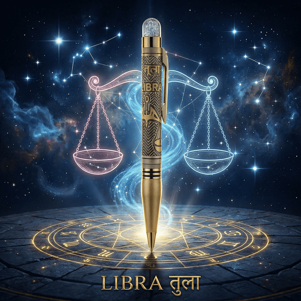 Personalised LIbra / तुला Zodiac Engraved Premium Metal Twist Ball Pen with Crystal Top - The Gifting Era