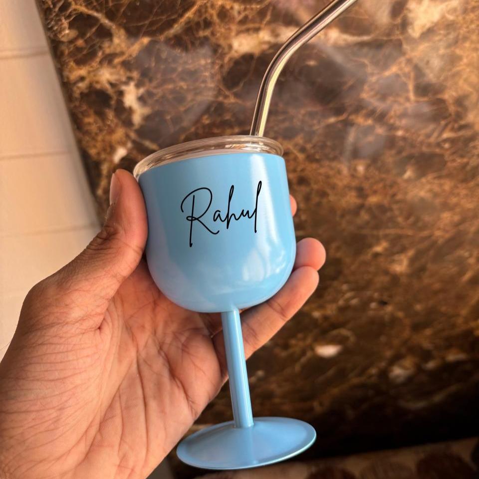 Personalised Mini Straw Steel Wine Mug - 80ml - The Gifting Era