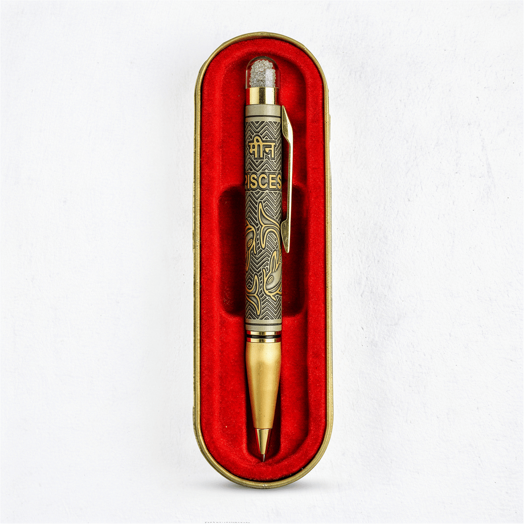 Personalised Pisces / मीन Zodiac Engraved Premium Metal Twist Ball Pen with Crystal Top - The Gifting Era