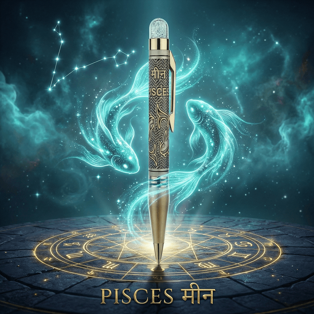 Personalised Pisces / मीन Zodiac Engraved Premium Metal Twist Ball Pen with Crystal Top - The Gifting Era