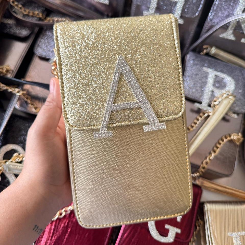 Personalised Premium Glitter Luxe Monogram Initial Crossbody Sling Bag - The Gifting Era