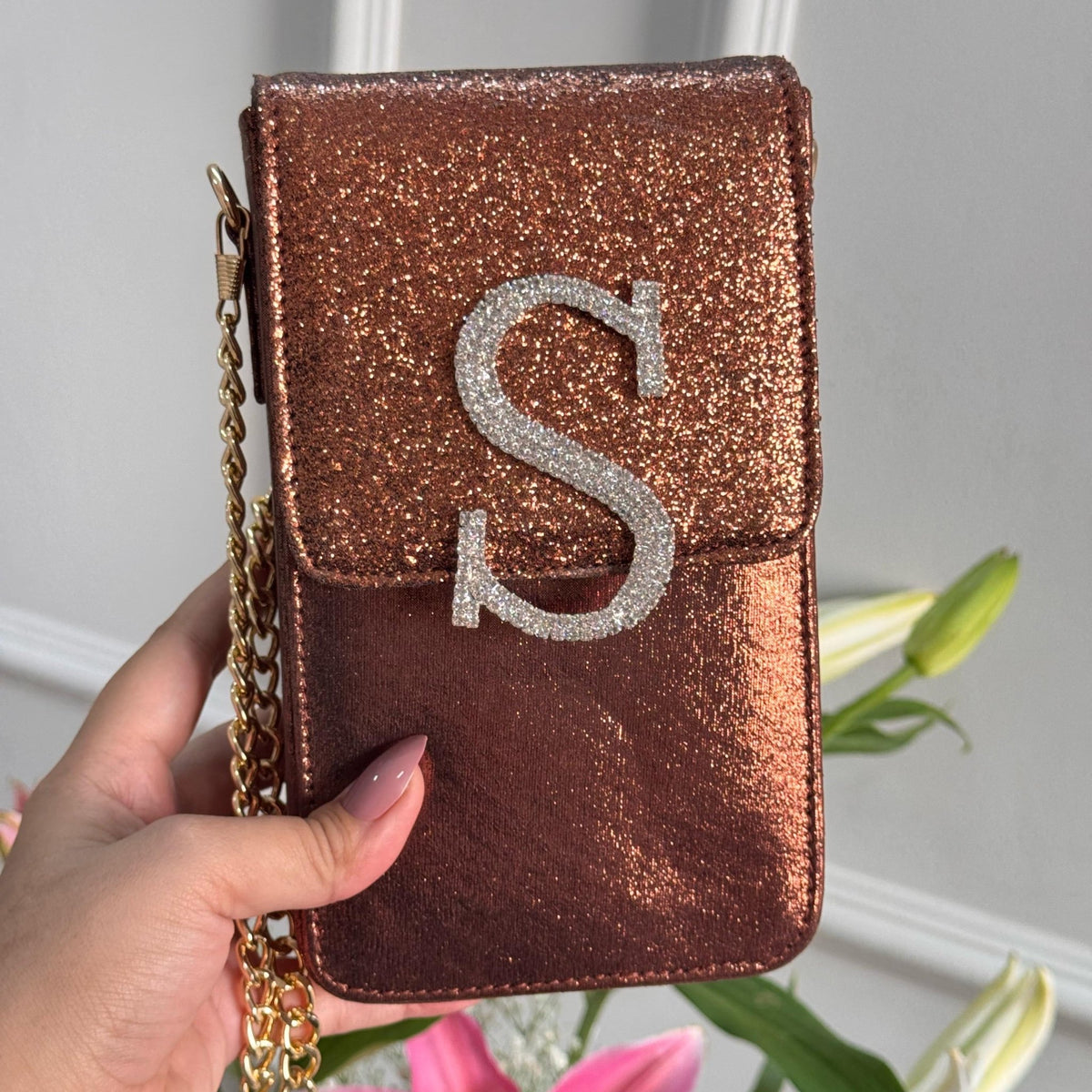 Personalised Premium Glitter Luxe Monogram Initial Crossbody Sling Bag - The Gifting Era