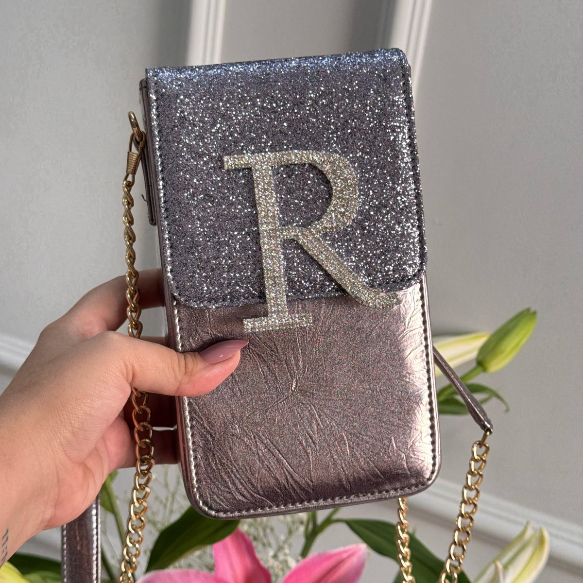 Personalised Premium Glitter Luxe Monogram Initial Crossbody Sling Bag - The Gifting Era