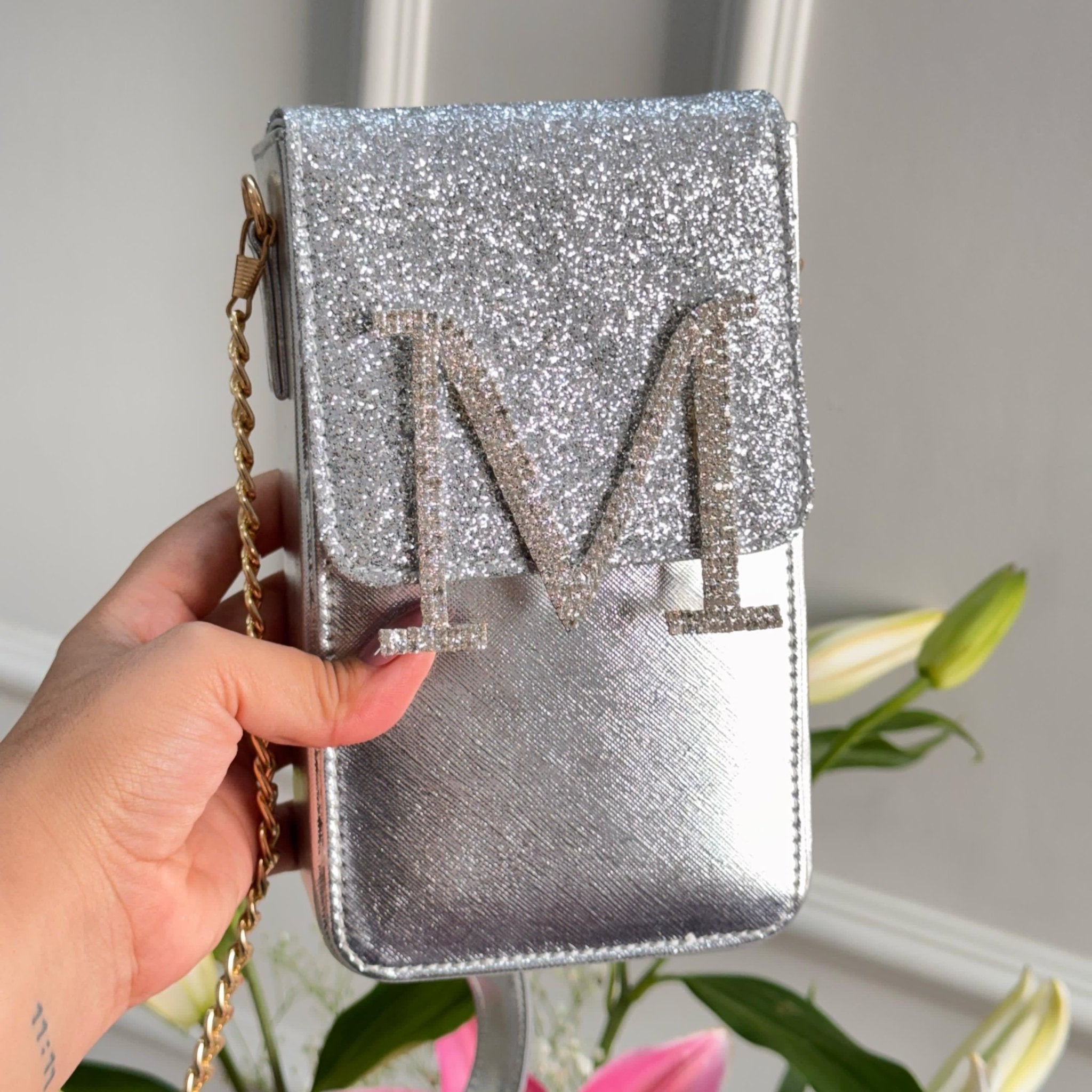 Personalised Premium Glitter Luxe Monogram Initial Crossbody Sling Bag - The Gifting Era