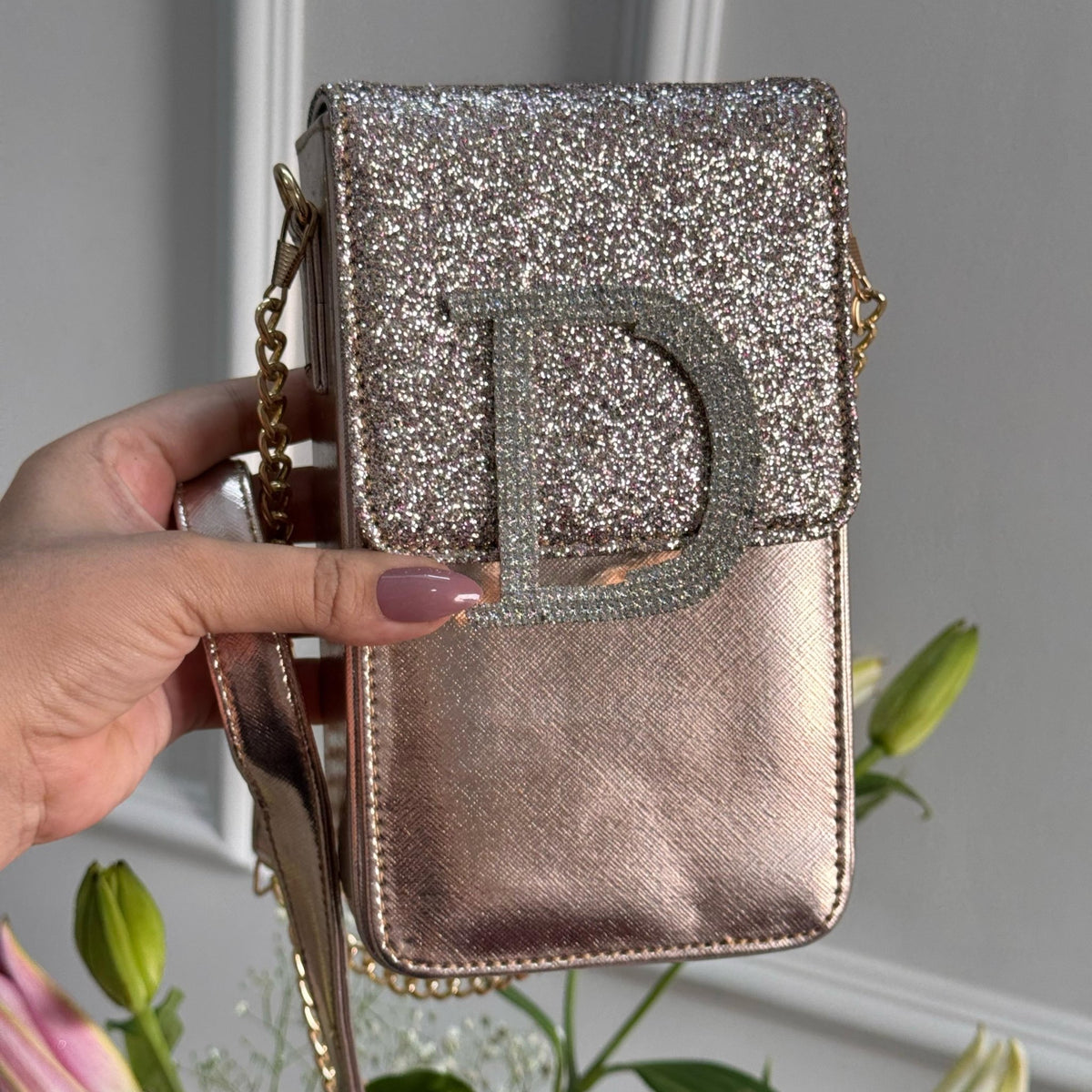 Personalised Premium Glitter Luxe Monogram Initial Crossbody Sling Bag - The Gifting Era